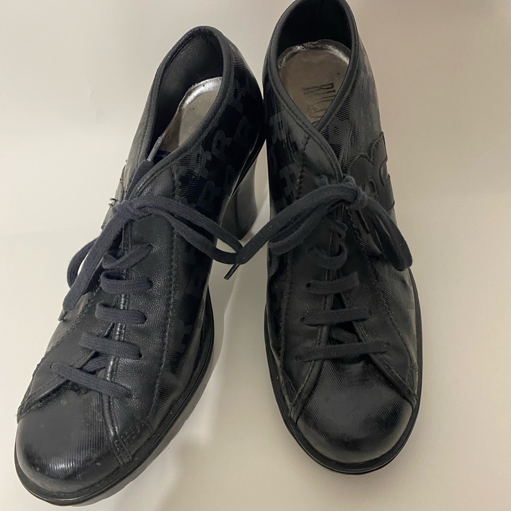 Ruco Line Black block high heels lace up women size 39